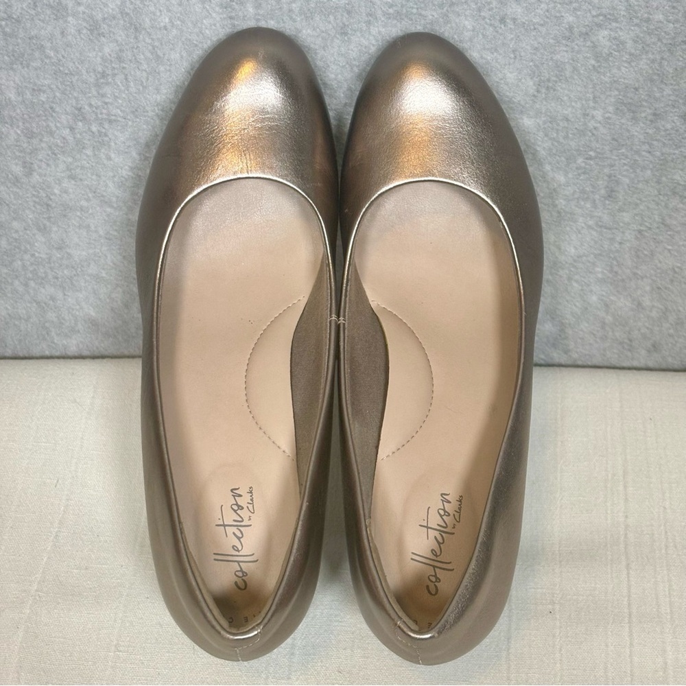 Clarks Ambyr Joy High-Heeled Comfort Leather Pumps Shoes-Gold-Women Size 9 - Picture 10 of 10